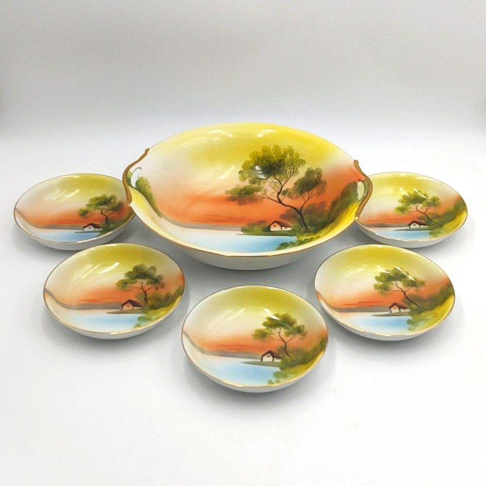 Antique Noritake "Scenic" "Tree in the Meadow"  6 pc Gilded Serving Set
